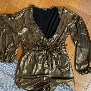 Gold long sleeve romper